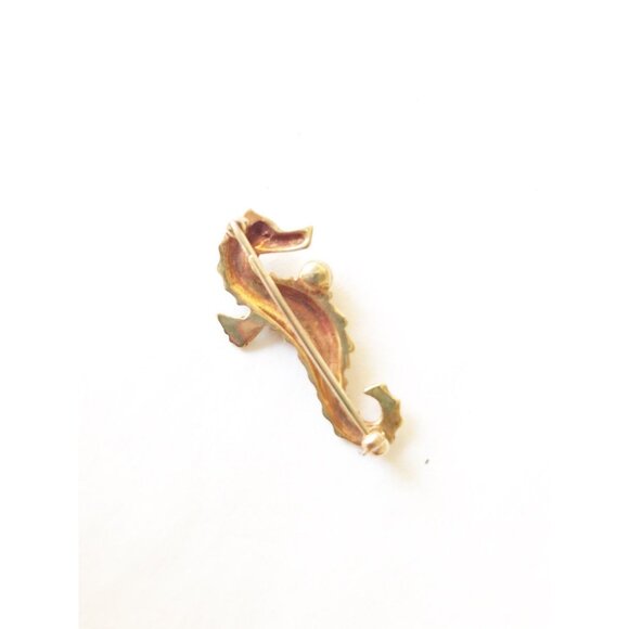 Seahorse Pin with Genuine Pearl 14K Gold Hallmarked Vintage Antique Jewelry - Picture 6 of 6